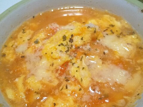 丸ごと♪冷凍トマトと玉ねぎのかきたまスープ